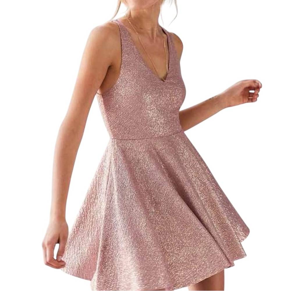 NWT SILENCE + NOISE SINDERELLA METALLIC PINK FIT & FLARE MINI DRESS SIZE XS
